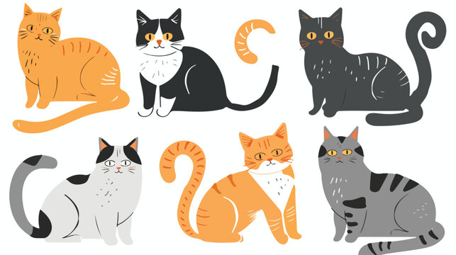 Cat Sketches flat vector isolated on white background