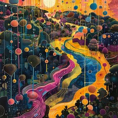 Obraz premium Design a captivating aerial view showcasing interconnected communities, symbolizing a collective consciousness Incorporate intricate 