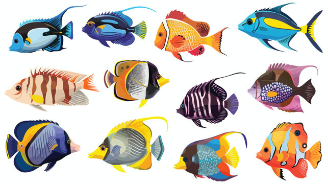 Colorful Exotic Fishes flat vector 