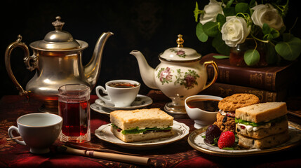 A traditional English afternoon tea with scones and sa - obrazy, fototapety, plakaty