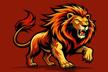Obraz premium Fierceful lion with red background.