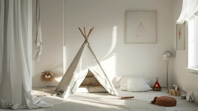 Interior of children's room with a teepee.