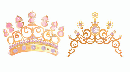 Crown And Tiara flat vector isolated on white background