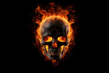 skull in fire on background