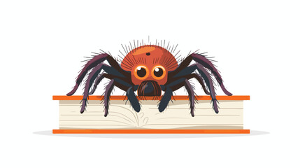 Cute Spider on a Book flat vector isolated on white background