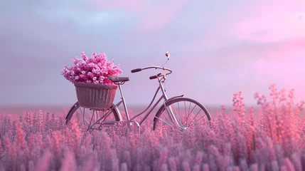 Foto op Aluminium  A vintage bicycle parked amidst a lush garden filled with colorful flowers and verdant foliage, its weathered frame adding a touch of nostalgia to the serene  © Shahid