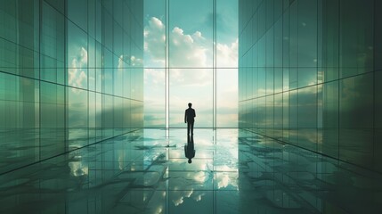 Fototapeta premium Reflections of Isolation Contemplating Individuality in the Corporate World