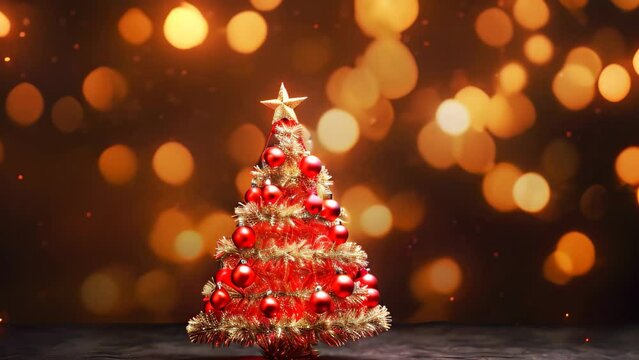 Christmas tree on bokeh background. Christmas and New Year concept. Christmas and New Year background with Christmas tree and bokeh lights, AI Generated