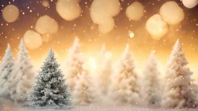 Winter forest with snow covered trees and bokeh lights. Christmas background. Christmas and New Year background with Christmas tree and bokeh lights, AI Generated