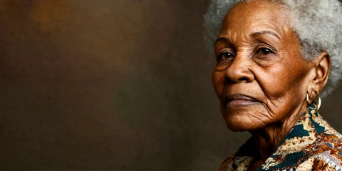 Foto op Plexiglas Side profile of a dignified elderly African woman, gazing serenely into the distance. Ideal for themes of aging and cultural respect. © Halyna