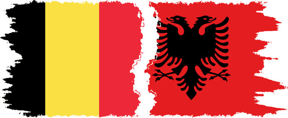 Albania and Belgium grunge flags connection vector