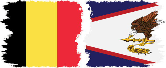 American Samoa and Belgium grunge flags connection vector