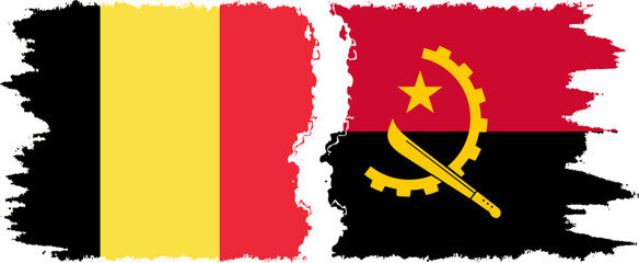 Angola and Belgium grunge flags connection vector