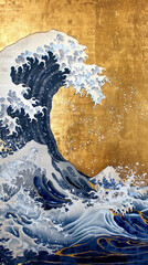 日本画風の波と金箔