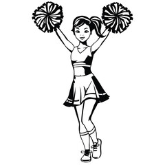 Cute cheerleader silhouette vector cartoon illustration