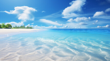 A tranquil beach with white sand and crystalclear wat