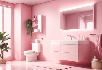 Fototapeta na wymiar bathroom with pink tiles