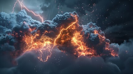 Clouds and thunder strike in the sky energy fear and harsh scary weather power concept