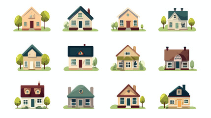 Cartoon icons of houses flat vector isolated on white