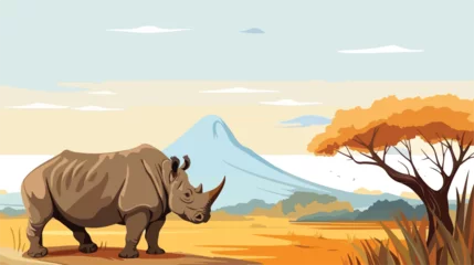 Gartenposter Cartoon safari scene with cheetah and rhinoceros © Mishab