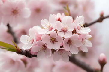 Obraz premium Beautiful sakura flowers, bunch of sakura flowers, White rose with purple undertones.