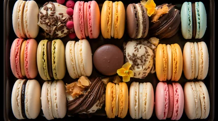Foto op Plexiglas A tray of French macarons in a variety of flavors and © Jafger