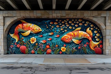 Vibrant Underwater Mural Depicting Aquatic Conservation and Ecosystem