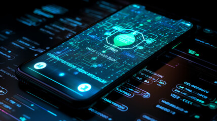 A virtual shield enveloping a smartphone, representing the deployment of robust firewall protection to prevent unauthorized access to sensitive information.