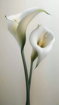 Elegant calla lilies in soft light. Concept of botanical art, nature photography, and floral design. Vertical video