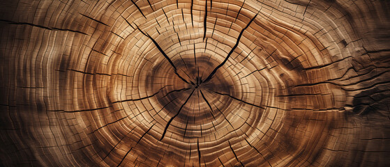Naklejka premium Natures time capsule. A detailed view of a tree trunk cross-section, revealing intricate growth rings and unique patterns. Background for design