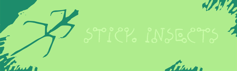 Abstract bug sticks hand drawn illustration, stick insect emblem. Vector walkingsticks drawing. Linoleum print texture. Bug wildlife logo design. Ghost insects symbol design. Engraved Phasmatodea icon - 765460544