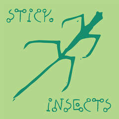 Abstract bug sticks hand drawn illustration, stick insect emblem. Vector walkingsticks drawing. Linoleum print texture. Bug wildlife logo design. Ghost insects symbol design. Engraved Phasmatodea icon - 765460561