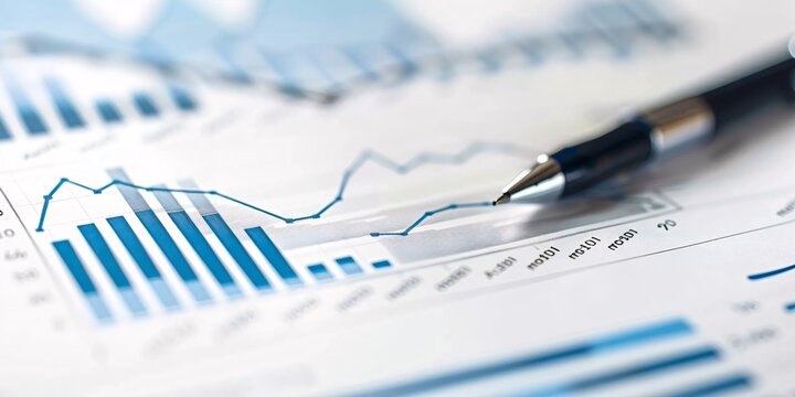 Graph or chart paper. Financial report figures and company information idea.