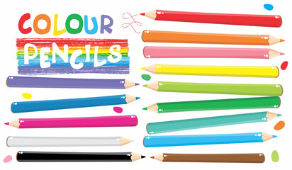 Set of long colored pencils. Back to school. Vector clipart