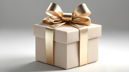 Fototapeta premium Beige velvet gift box with a golden bow. Elegant present box