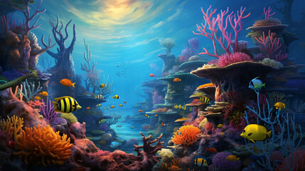 Fototapeta na wymiar A vibrant coral reef with colorful fish and marine lif