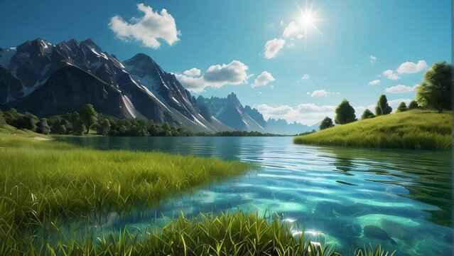 Highly transparent water surface coexisting with lush aquatic plants, conveying tranquility and freshness.
