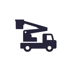 bucket truck icon, boom lift pictogram on white