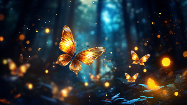 Abstract and magical image of Firefly flying 