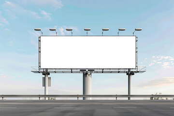Wide blank billboard mockup illustrated in perspective left bottom on sky background. PNG transparent.