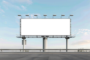 Obraz premium Wide blank billboard mockup illustrated in perspective left bottom on sky background. PNG transparent.