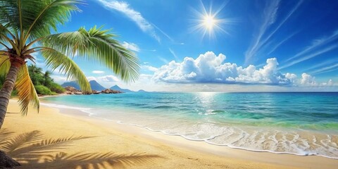 Tranquil Beach Scene - Exotic Tropical Beach Landscape with Palm Trees