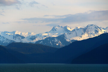 Mountain scenery- Dusk in Favorite Channel, Alaska, United States    