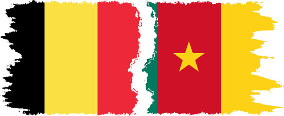 Cameroon and Belgium grunge flags connection vector