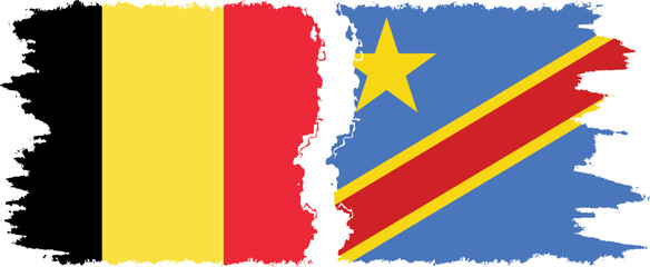 Congo - Kinshasa and Belgium grunge flags connection vector