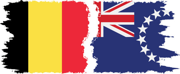 Cook Islands and Belgium grunge flags connection vector