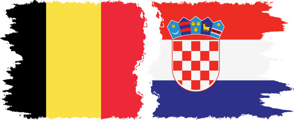 Croatia and Belgium grunge flags connection vector