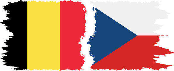 Czech and Belgium grunge flags connection vector