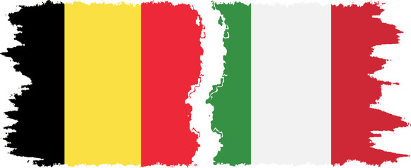 Italy and Belgium grunge flags connection vector