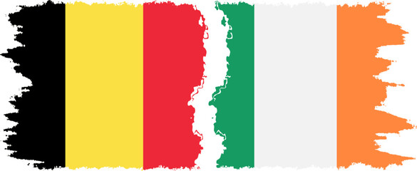 Ireland and Belgium grunge flags connection vector